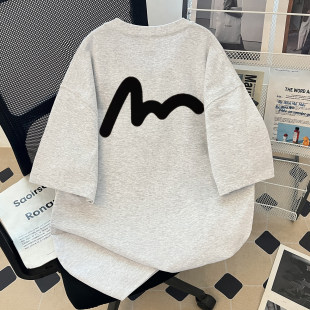 宽松重磅100%纯棉上衣半袖 T恤男夏季 体恤潮 潮牌字母印花短袖 美式