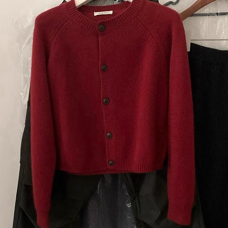 红色毛衣开衫外套女秋冬2025新款宽松慵懒风高级感加厚针织衫上衣