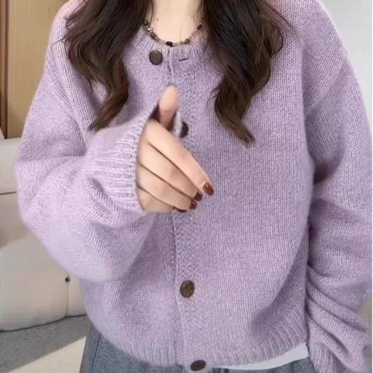 韩系多巴胺香芋紫显白毛衣短外套女冬季新款宽松内搭外穿针织开衫,女装/女士精品,毛针织衫,淘宝优惠券,粉丝福利购,淘宝优惠卷