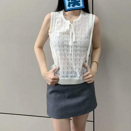 新款圆领镂空系带背心吊带T恤女25夏季新款无袖针织衫上衣