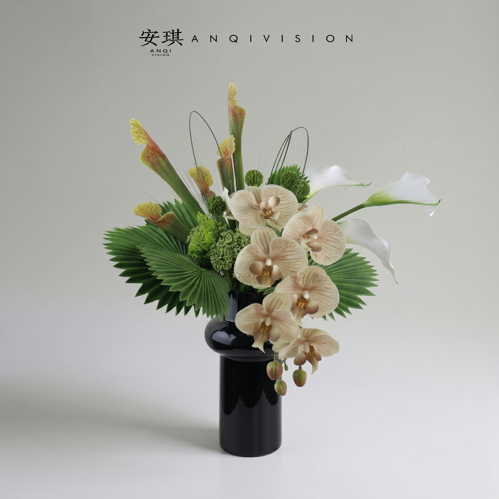 安琪VISION仿真绿植假花摆件客厅蝴蝶兰拍摄道具样板间会议绿植