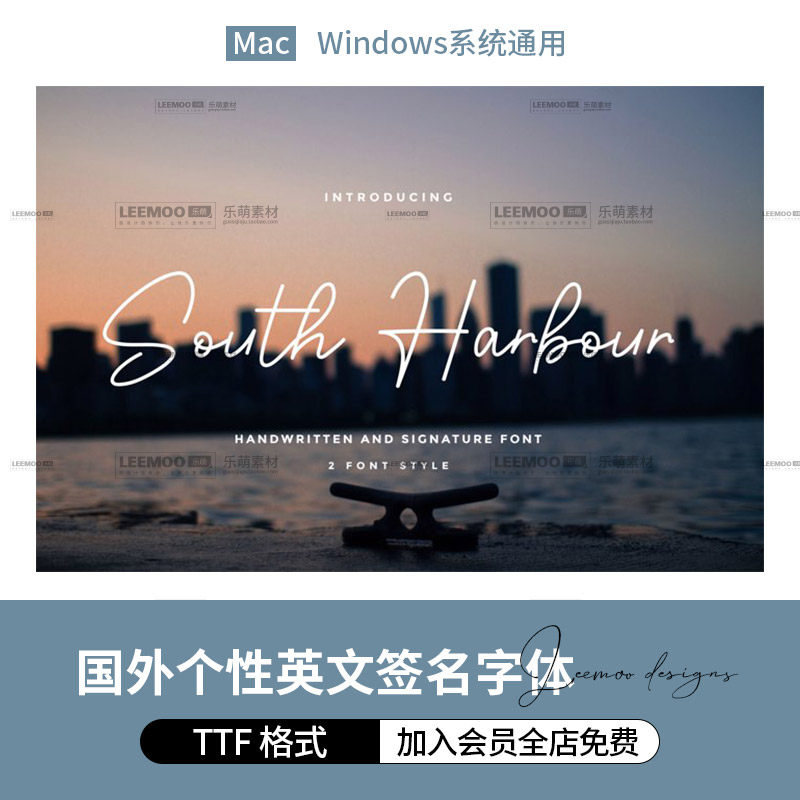 欧美法式风情连贯手写英文字体logo水印字库包海报排版ps设计素材