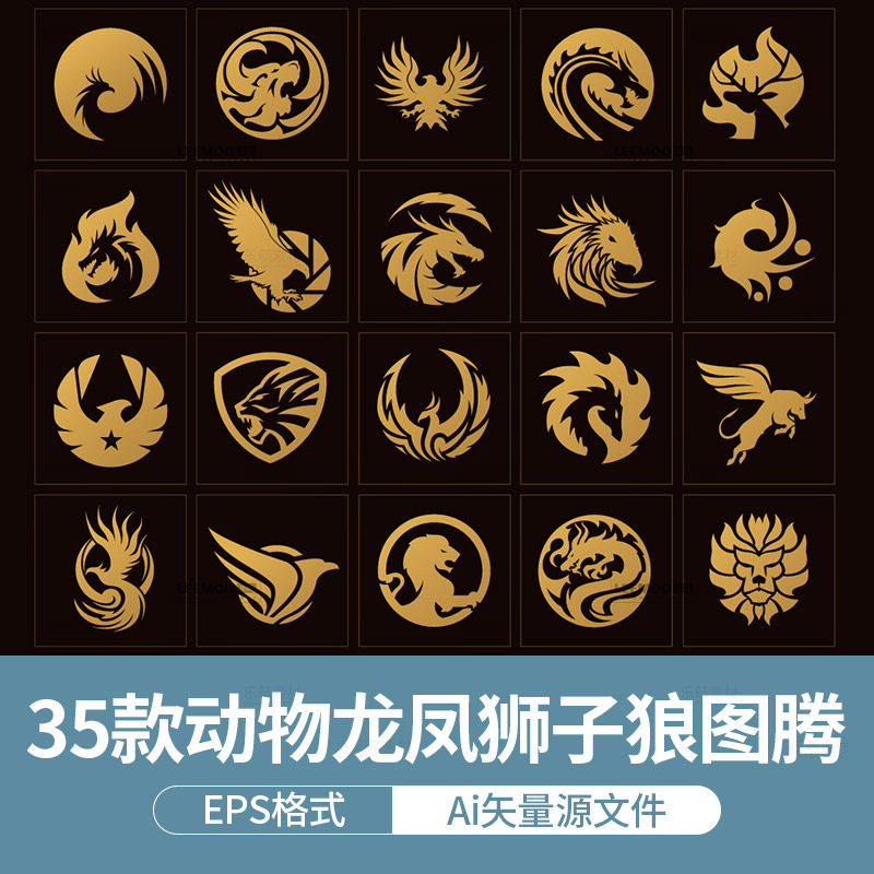 中国古风传统祥瑞纹身龙凤图案古典吉祥狮子鸟兽纹样矢量图ai素材