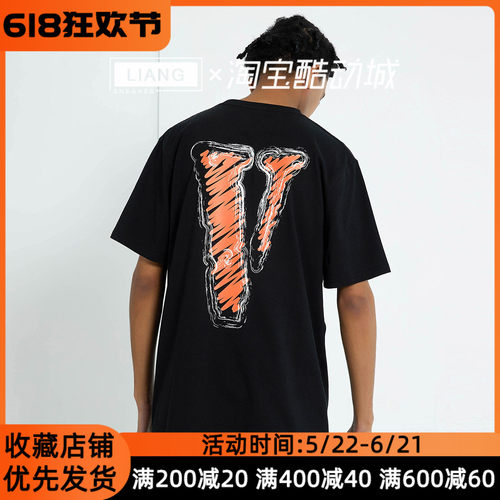 VLONE 手绘V字logoT恤男女同款情侣款 黑色