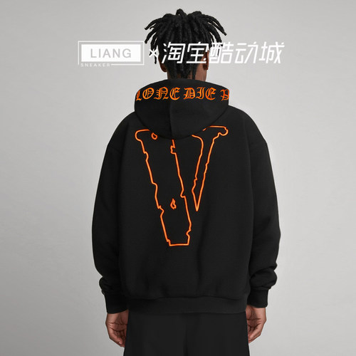 VLONE 大V logo系列 标语大LOGO刺绣连帽开衫拉链卫衣  男女同款