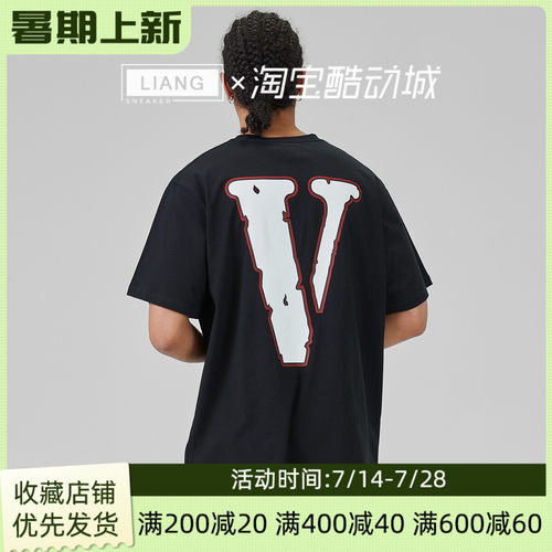 VLONE复古风撞色大LOGO印花米橙半袖FRIENDS系列情侣款短袖T恤
