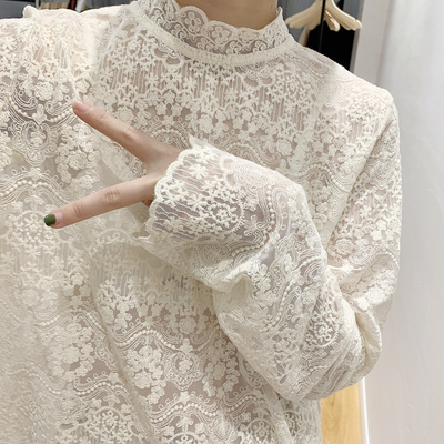 chic波浪花边刺绣小衫冬打底衫