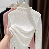 半高领柔软亲肤法式 软糯针织提花打底衫 木耳边上衣 新款 2025早秋季