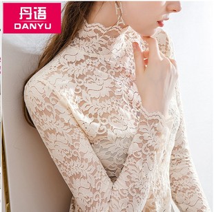 立领蕾丝打底衫 小衫 女网纱修身 长袖 春秋高领洋气欧货时尚 2021春季