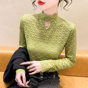 百搭内搭网纱上衣缕空仙女洋气小衫 气质高端蕾丝打底衫 女秋冬新款