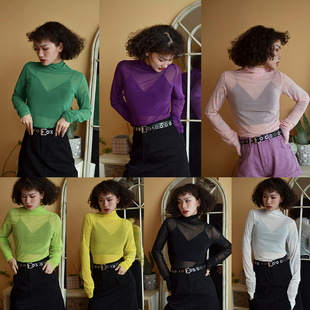 夏日搭配神器 多色 糖果色网纱透视内搭遮肉防晒打底外穿上衣T恤