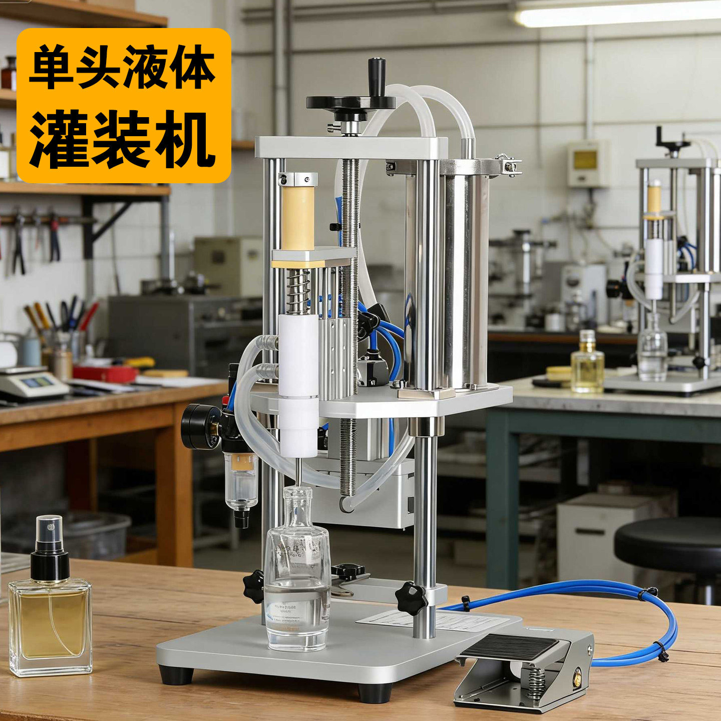 气动香水灌装机分装机半自动单头负压真空液体精油瓶定量灌装机