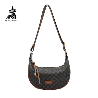 稻草人女包2025新款冬季印花月牙包单肩斜挎腋下包大容量腋下包包