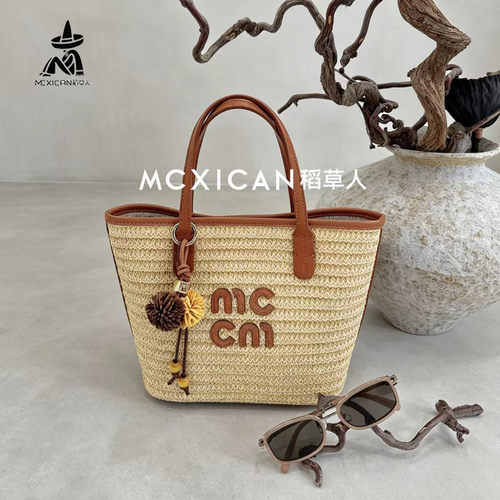Mcxican稻草人草编包女2026夏款大容量度假沙滩编织菜篮子手提包