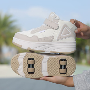 2025秋冬季加绒保暖儿童暴走鞋男童学院风隐形四轮可收缩轮滑鞋