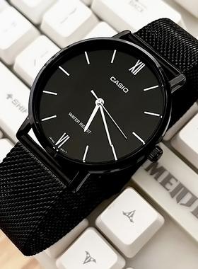 正品casio卡西欧手表男款  黑色时尚简约学生石英男士腕表 黑武士