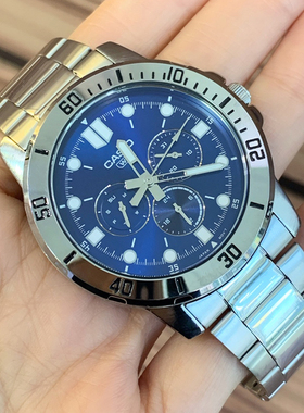 正品卡西欧手表男 三眼大表盘黑蓝水鬼非机械石英男士腕表VD300