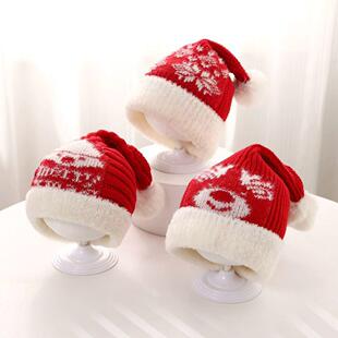 宝宝帽子秋冬季婴儿新年红色针织帽儿童过年帽男童女宝喜庆圣诞帽
