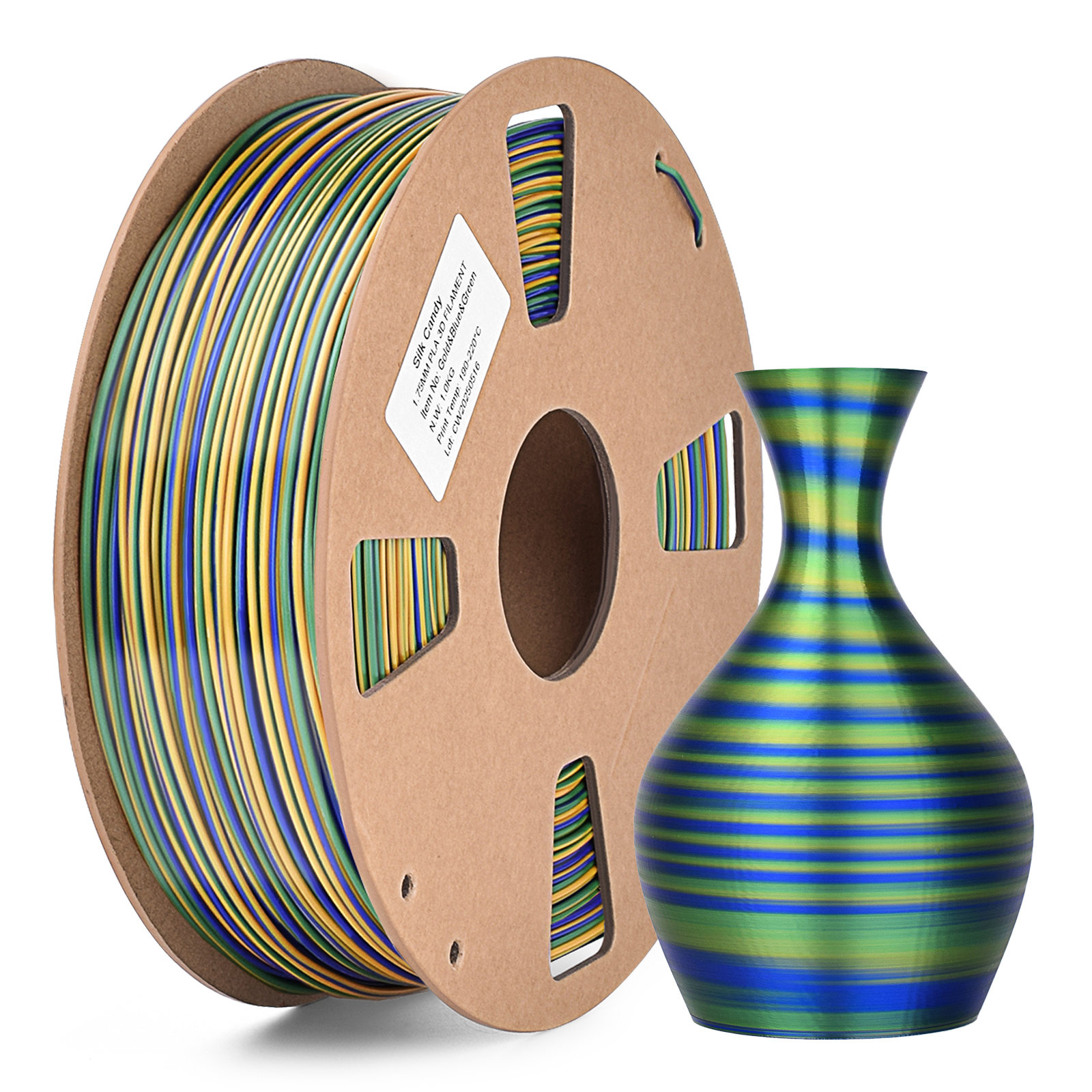 中性盘1kg PLA丝绸糖果扭色 金+绿+蓝 1.75mm 3D打印耗材线材
