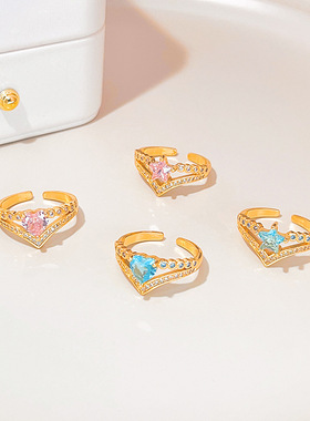 复古星星微镶排钻超闪戒指 个性原创时尚设计感可调节