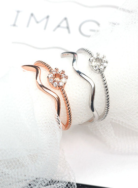 气质双层锆石戒指 个性波浪开口几何戒指 百搭保色指环