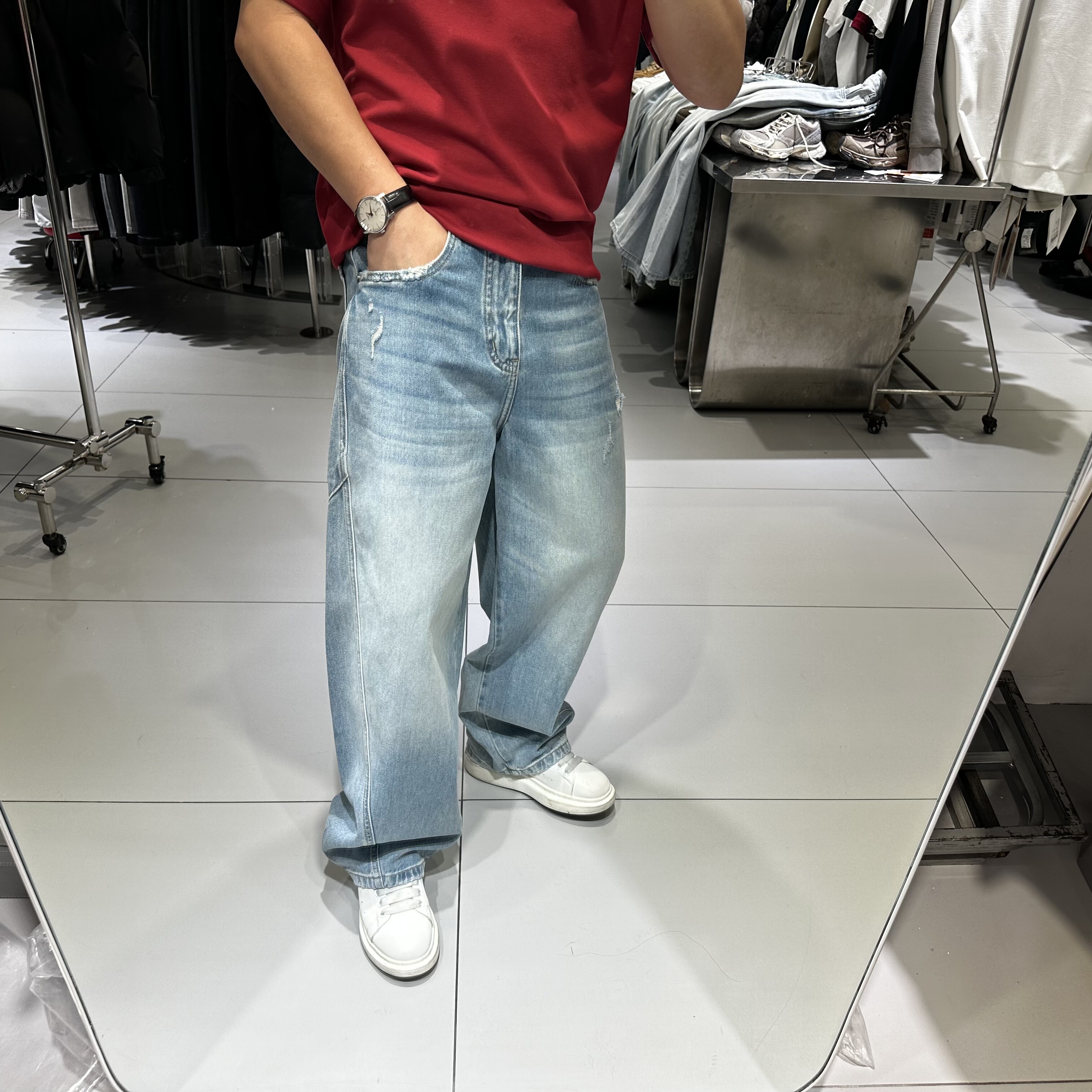 2026春季潮牌男士浅色牛仔裤宽松全棉水洗无弹破洞直筒长裤青年,男装,牛仔裤,淘宝优惠券,粉丝福利购,淘宝优惠卷