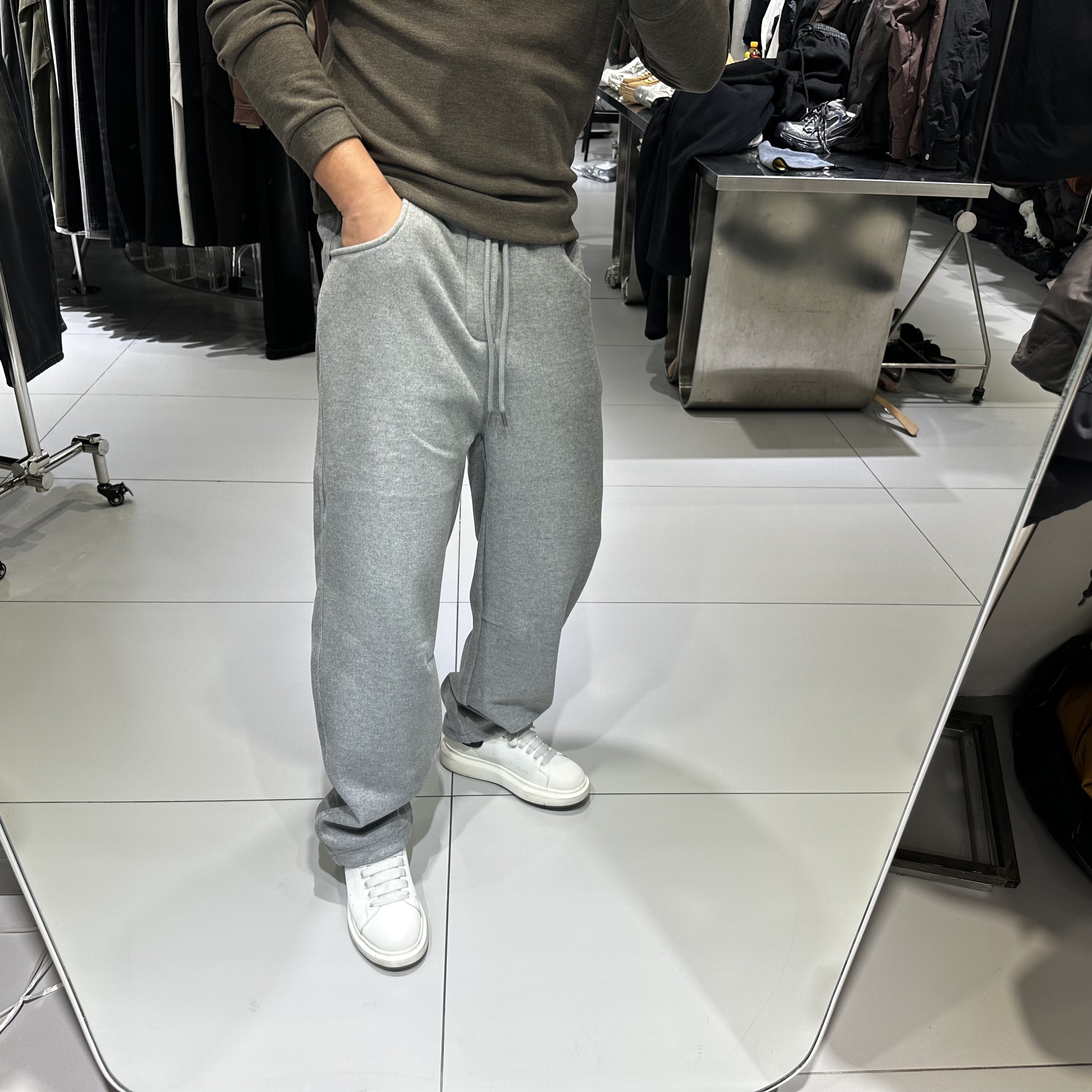 冬装潮牌男士加绒针织羊毛休闲卫裤宽松运动保暖纯色直筒长裤简约