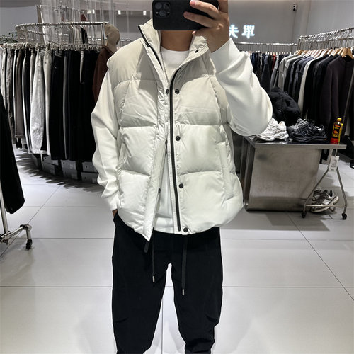 美式潮牌冬装男士立领羽绒服马甲宽松加厚保暖龟背白鸭绒背心外套