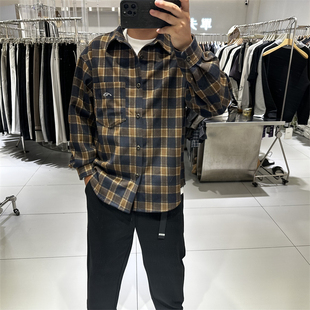 新款 衬衣时尚 男士 外套宽松休闲简约刺绣撞色长袖 格子衬衫 2025秋季