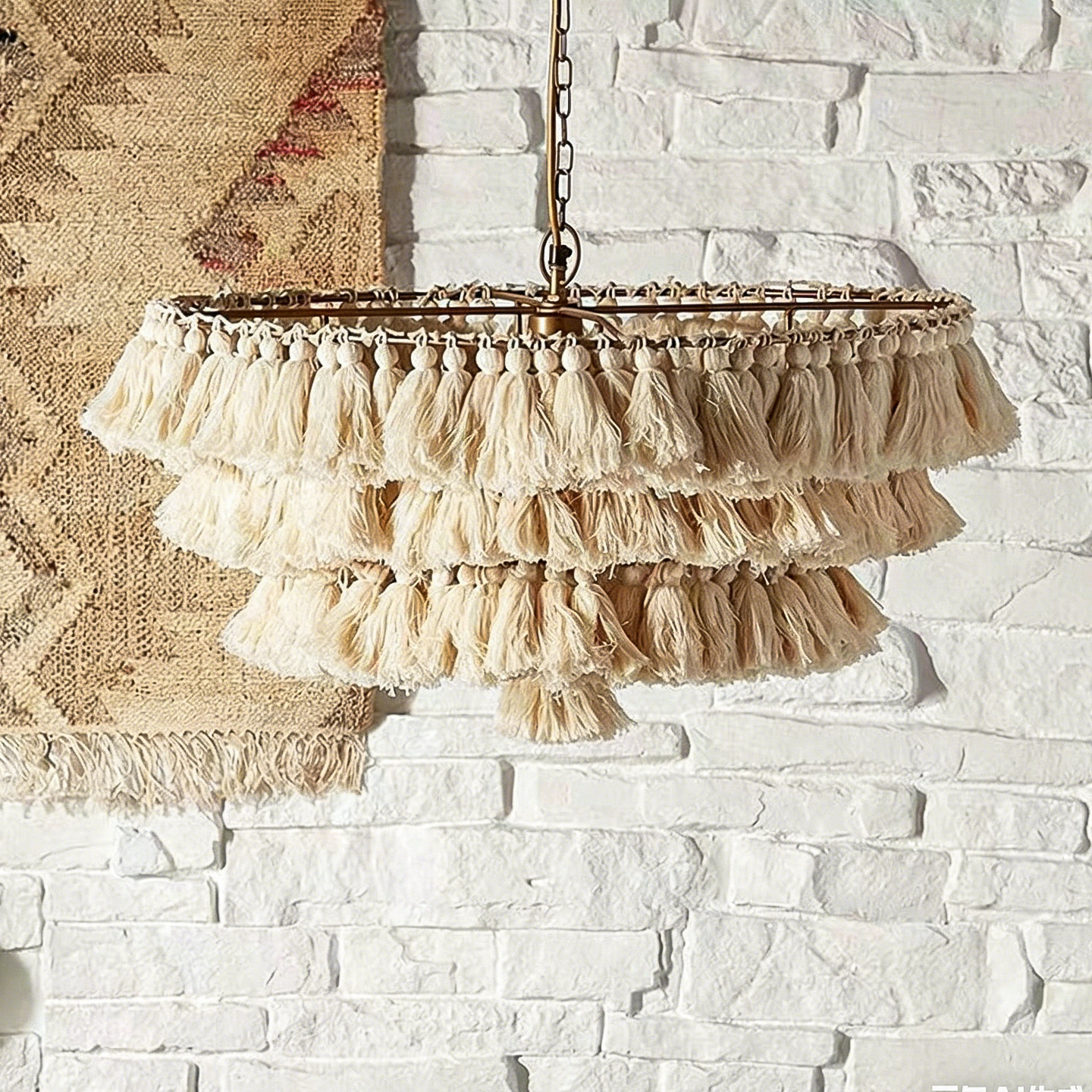 北欧创意个性亚麻棉线手工编织流苏灯轻奢公主房卧室波西米亚吊灯