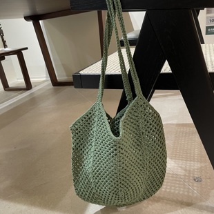 法式 草编包慵懒风单肩度假沙滩包女包 chic高级感棉线编织包新款