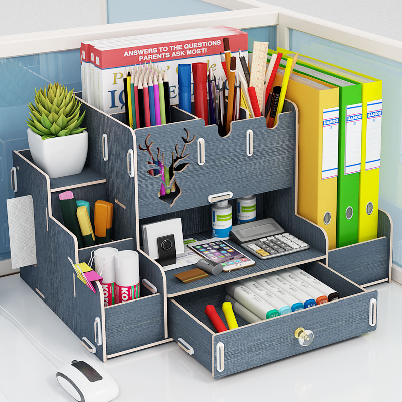 办公桌女生员工工位书桌收纳置物