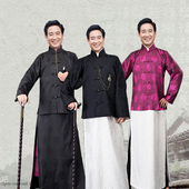 长袍马褂老爷老板清朝演出服装 影视古装 男民国上海滩棉麻长衫 戏服