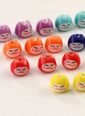 釉彩招财猫陶瓷高温烧制横竖孔珠手工diy散珠手链耳环串珠小配件