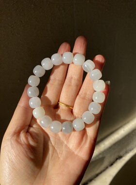 新疆和田玉青花籽料白玉老型珠手串