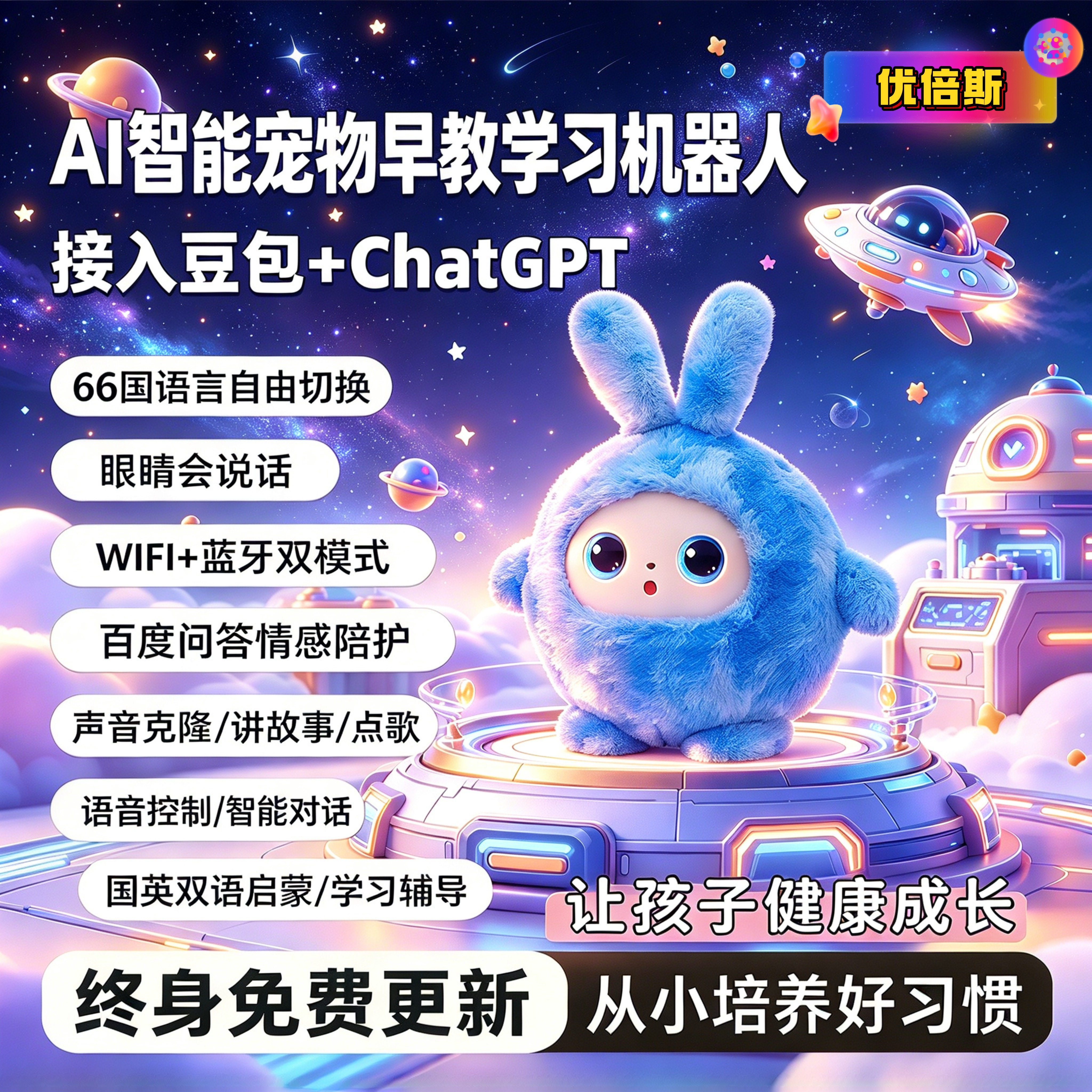 AI毛绒玩偶互动对话多语言智能机器人儿童益智早教学习音乐故事机