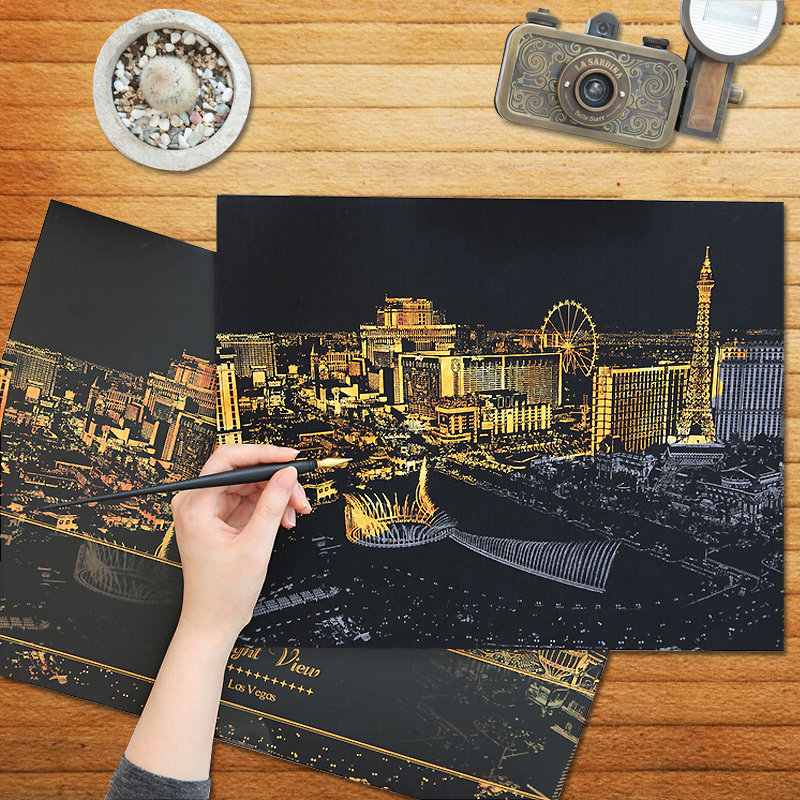 8开城市夜景刮刮画创意手工diy制作成人减压艺术玩具a3刮画纸礼物