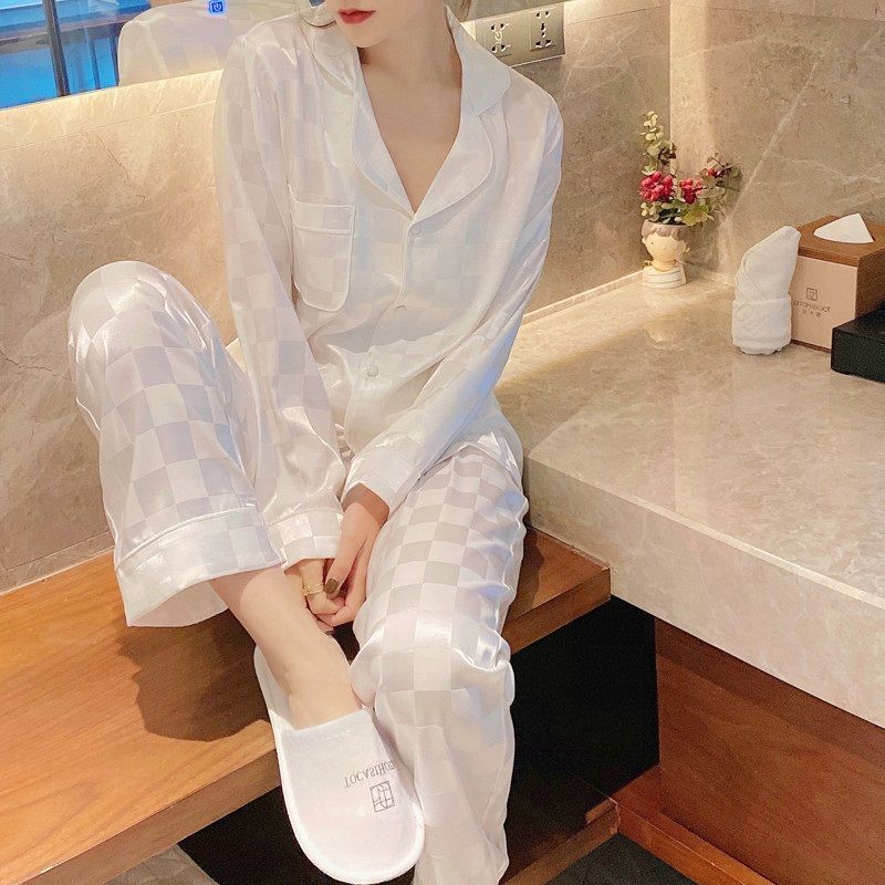 睡衣女春秋季冰丝长袖长裤真丝夏天薄款轻奢高颜值丝绸家居服套装