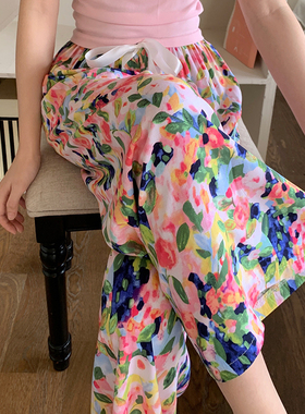 纯棉绸睡裤女夏季薄款棉绸阔腿裤防蚊裤九分裤可外穿大码夏天睡衣