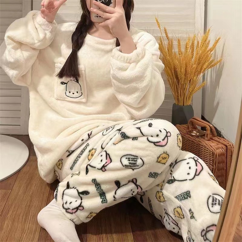 珊瑚绒睡衣女秋冬季加厚可爱帕恰狗少女法兰绒保暖新款家居服套装