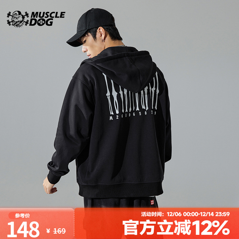 肌肉开衫卫衣健身连帽男