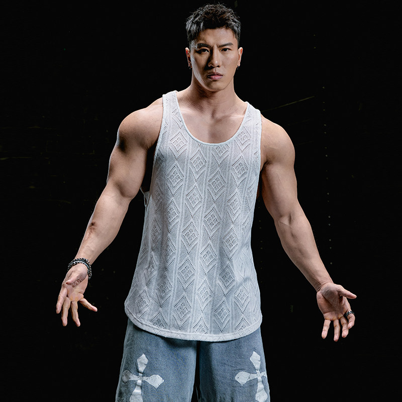 肌肉狗 提花肌理感健身背心男夏季简约透气宽松吊带健身训练服
