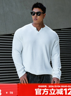 MUSCLEDOG肌肉狗 330gV领金属咬唛新款运动T恤宽松休闲健身长袖男