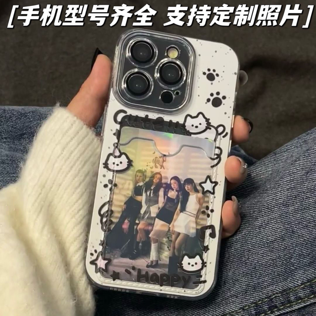 可放情侣拍立得照片身份证小卡插卡套卡包可爱猫咪手机壳定制适用OPPO苹果15pm小米14一加三星vivo华为荣耀90