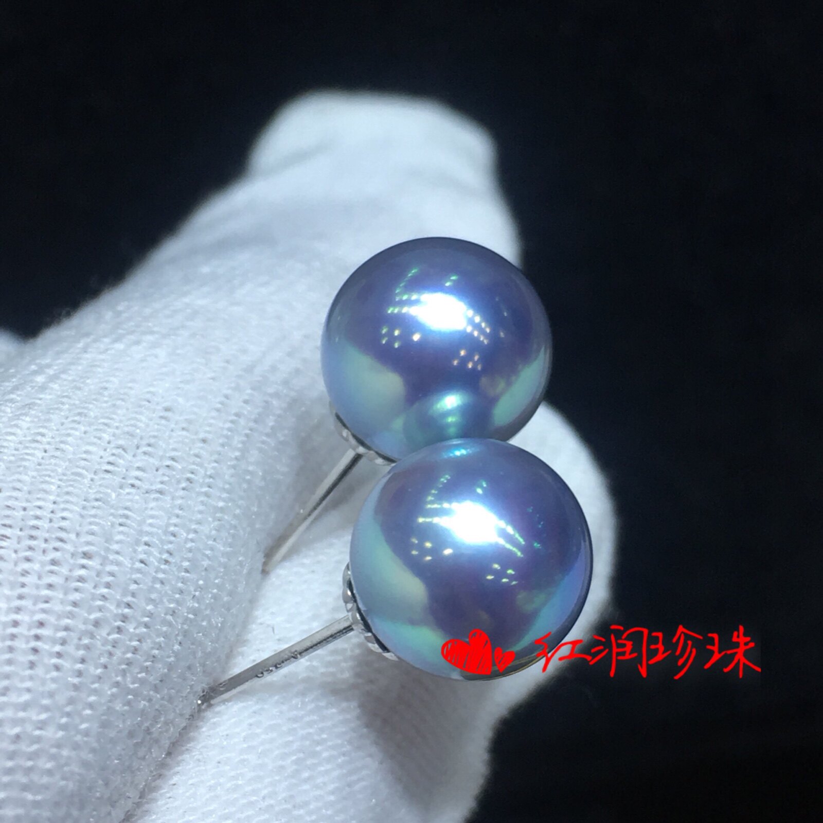 红润珍珠8.5-9mn真多麻天然海水珍珠耳钉加厚耳针空姐款气质百搭