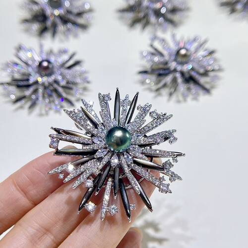 大牌同款精工天然海水珍珠胸针大溪地黑珍珠 胸花9-9.5mm 高品质