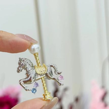 M家同款胸针天然珍珠7mm无瑕高品质秋冬大衣搭配马到成功