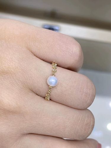 18k金仙女款可调节戒指5-5.5mm 无瑕强光天然珍珠戒指