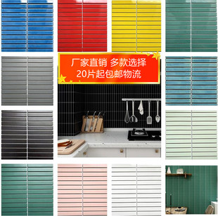 22*145长条陶瓷马赛克墨绿色北欧简约厨房餐厅洗手台柱子背景墙砖