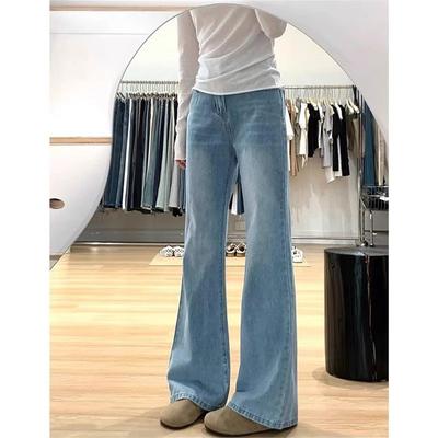 浅色微喇牛仔裤女薄款秋季新款大码胖mm显瘦梨形身材喇叭马蹄裤子